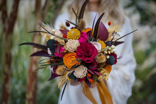 Mini Dried Flower Bouquet - Maroon Multi