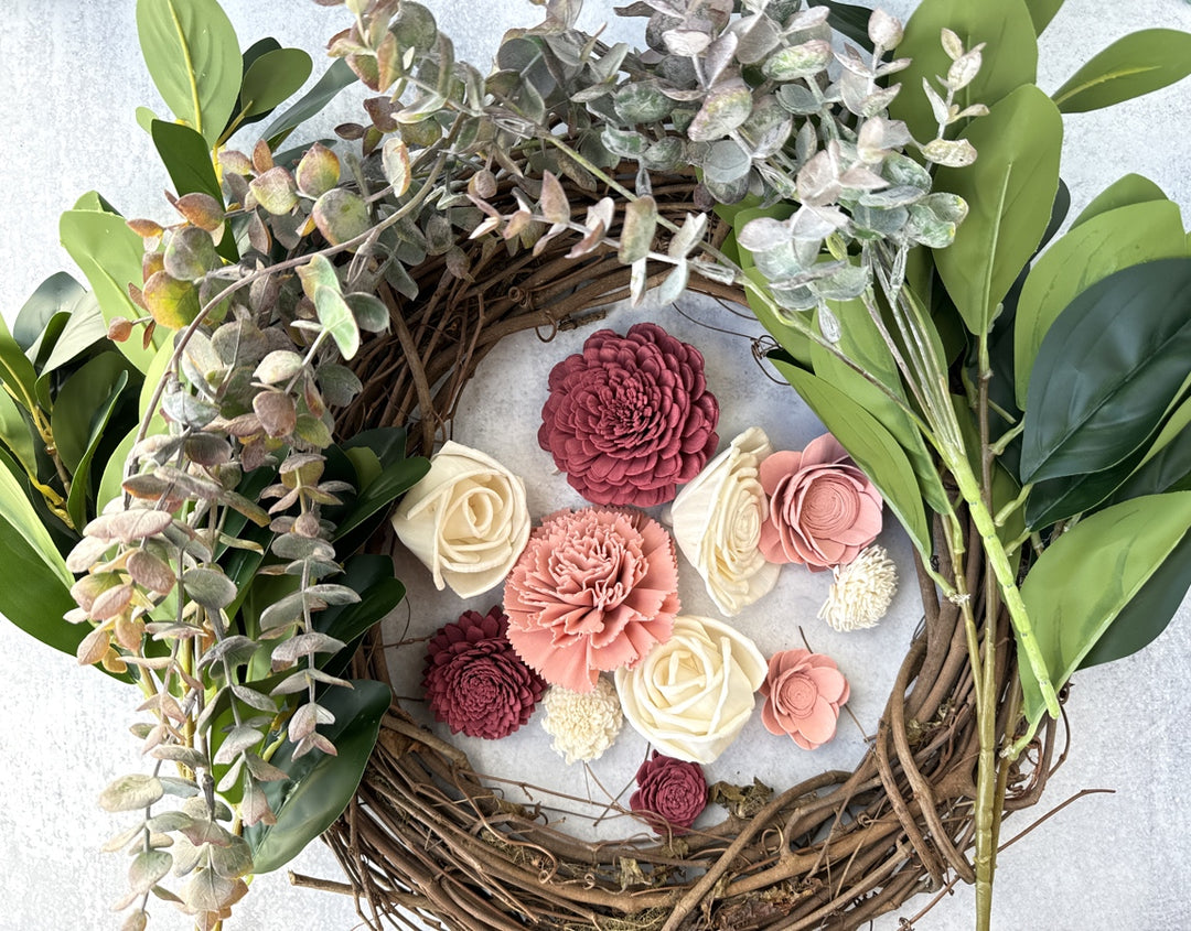 Sola Wood Flowers - Burgundy and Rose Wreath - Luv Sola Flowers
