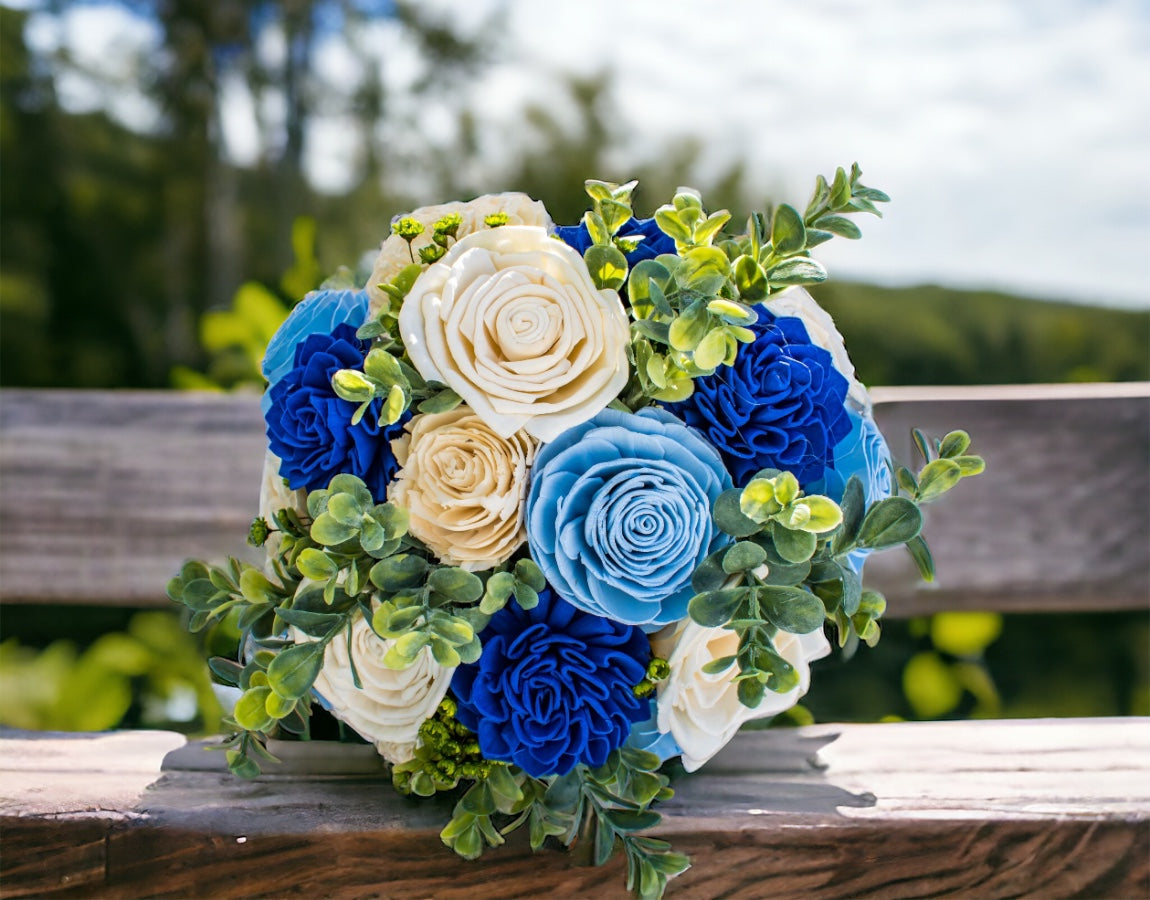 Royal Blue Silver Sola Wood Flower Bridal Wedding Bouquet Accessories