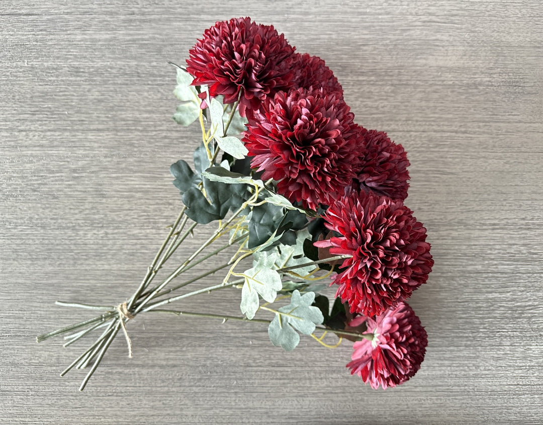 Large Faux Kiku Flower - Burgundy - Luv Sola Flowers