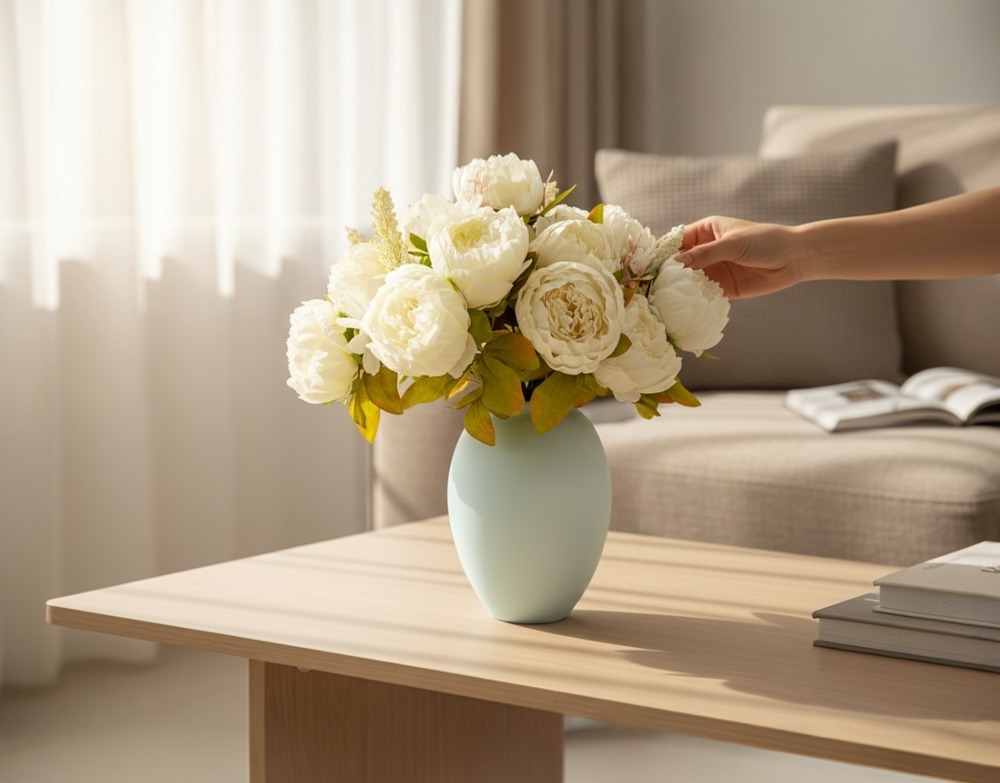 Faux Peony Arrangement - White - Luv Sola Flowers