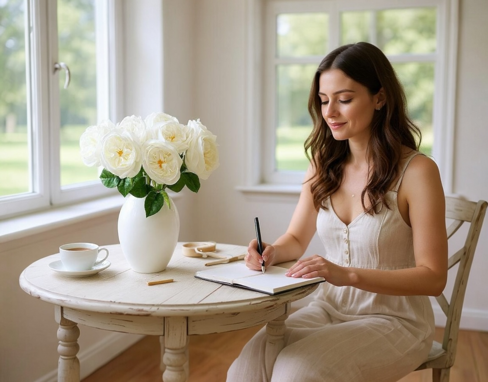 Real Touch English Rose Arrangement - White - Luv Sola Flowers