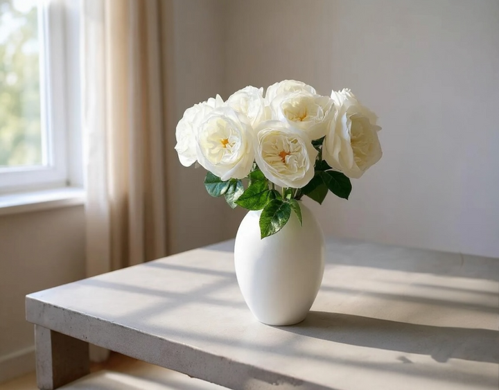 Real Touch English Rose Arrangement - White - Luv Sola Flowers