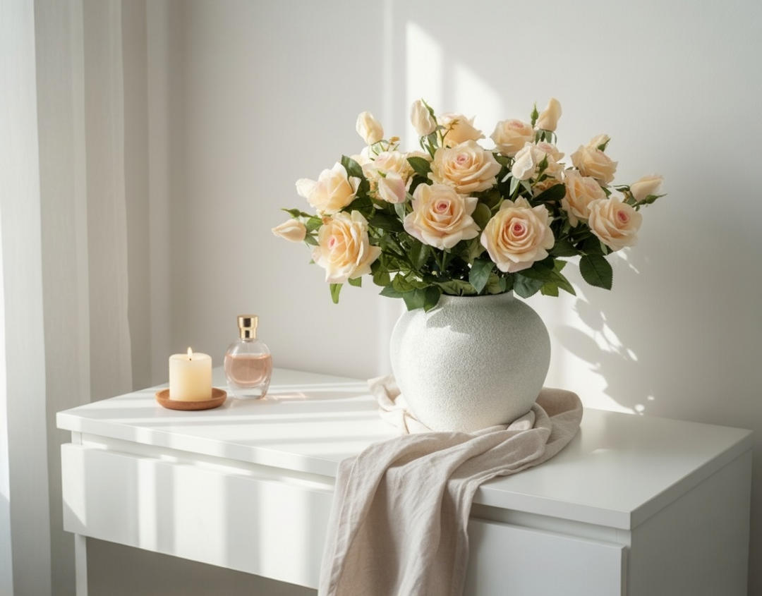 Real Touch Hybrid Tea Rose Arrangement - Blush - Luv Sola Flowers