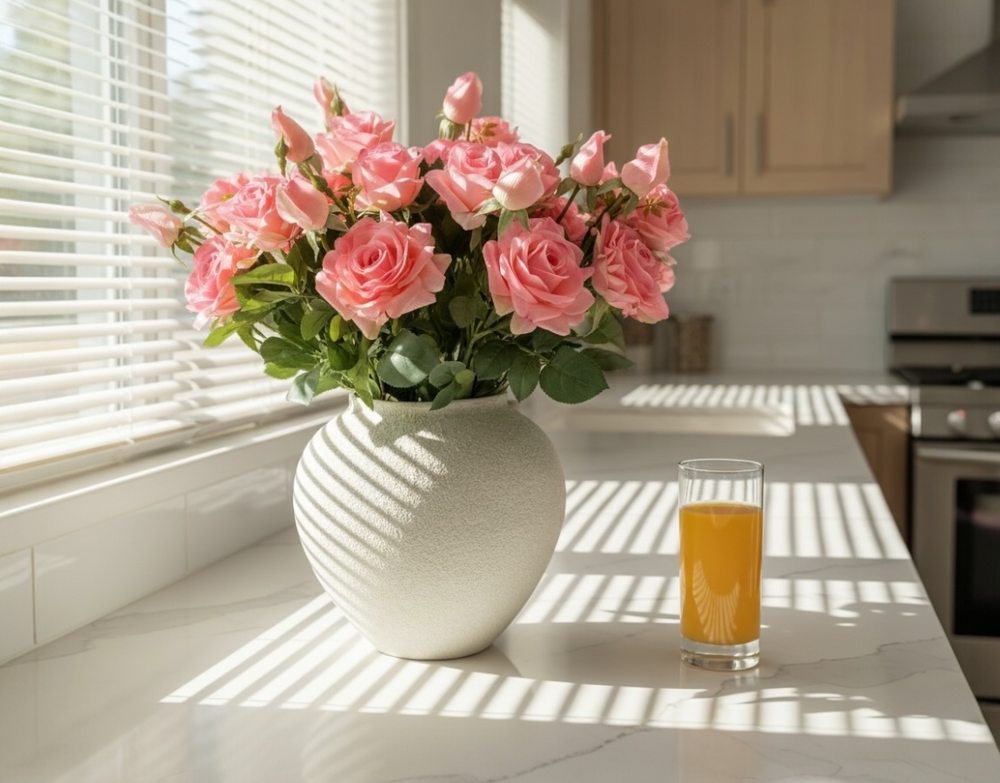 Real Touch Hybrid Tea Rose Arrangement - Pink - Luv Sola Flowers