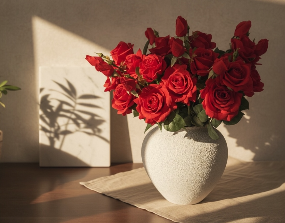 Real Touch Hybrid Tea Rose Arrangement - Red - Luv Sola Flowers