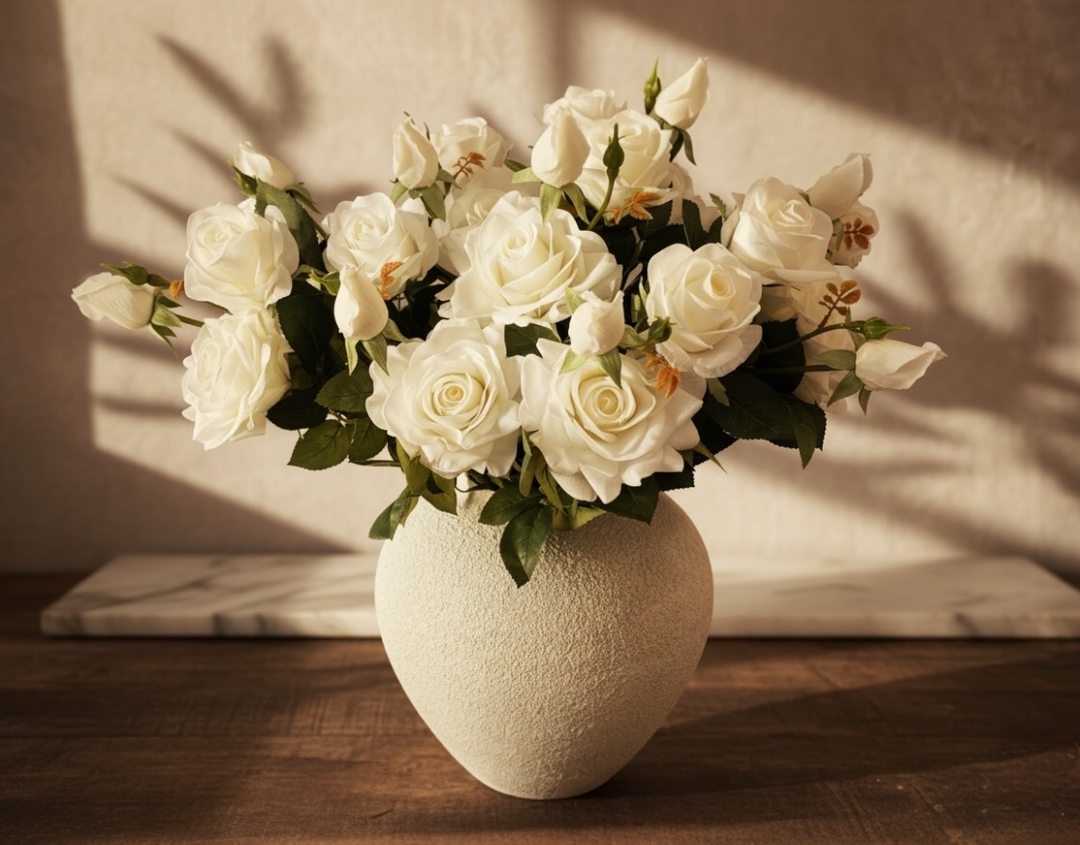 Real Touch Hybrid Tea Rose Arrangement - White - Luv Sola Flowers