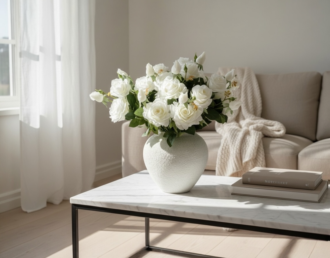 Real Touch Hybrid Tea Rose Arrangement - White - Luv Sola Flowers