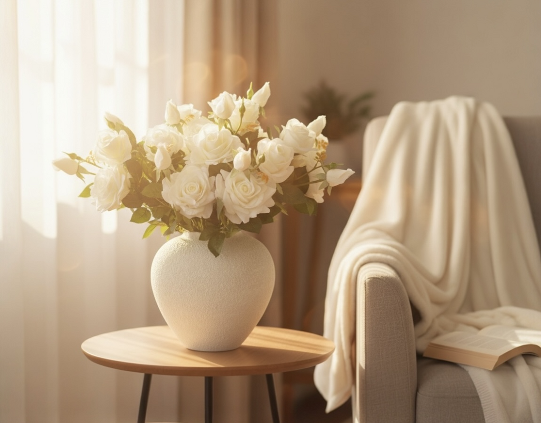 Real Touch Hybrid Tea Rose Arrangement - White - Luv Sola Flowers