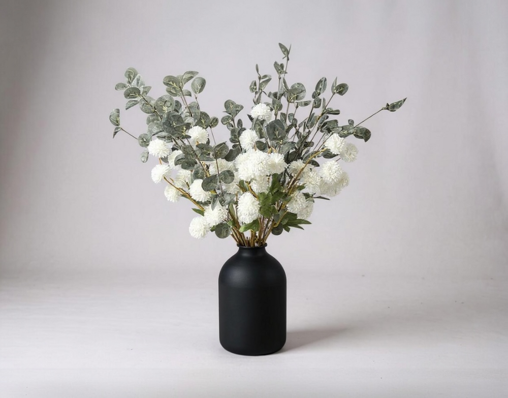 Matte black iron vase for faux flower and filler arrangements