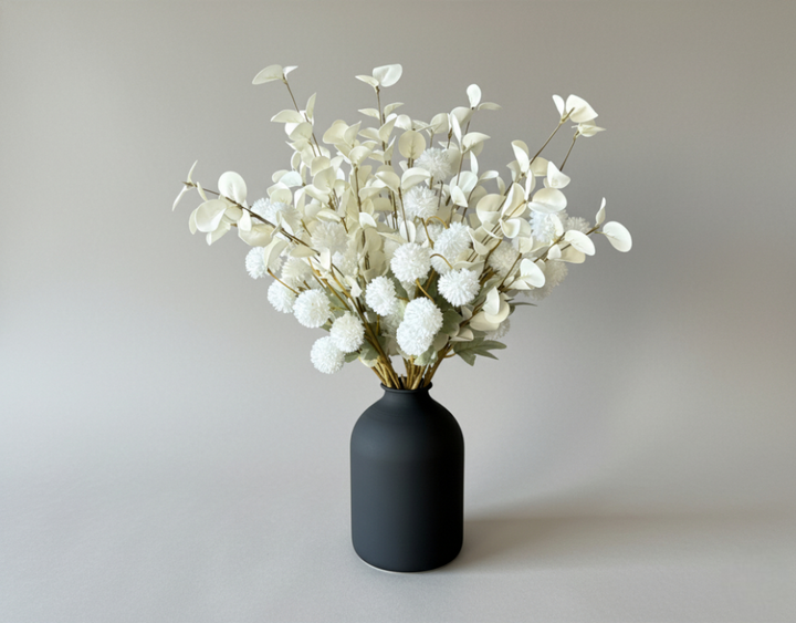 Ivory Grace Faux Arrangement - Kiku and Eucalyptus - Ivy Vase - Matte Black - Luv Sola Flowers