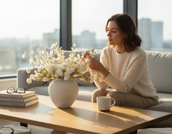 Ivory Grace Faux Arrangement - Kiku and Eucalyptus - Luv Sola Flowers