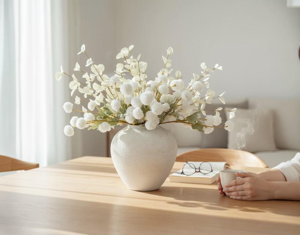 Ivory Grace Faux Arrangement - Kiku and Eucalyptus - Luv Sola Flowers
