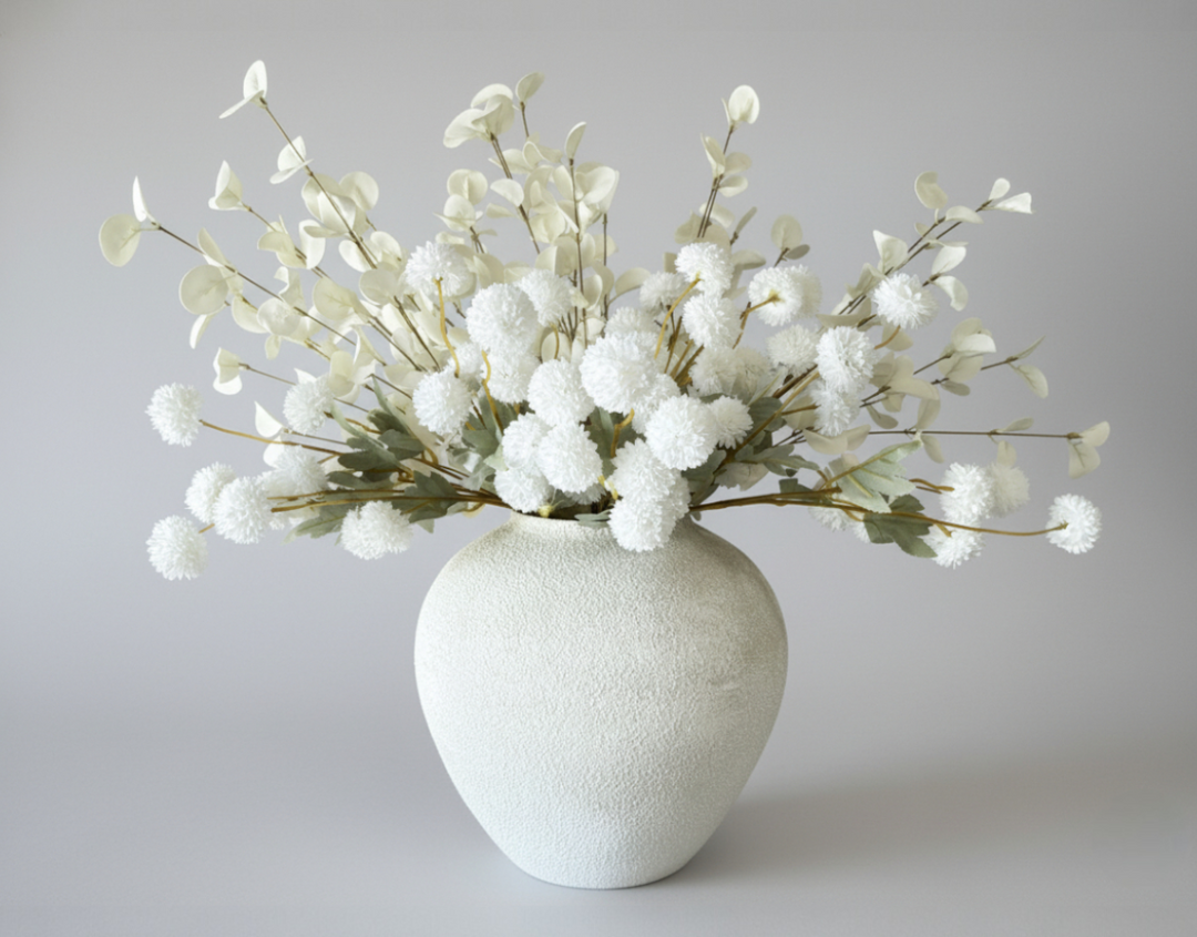 Ivory Grace Faux Arrangement - Kiku and Eucalyptus - Luv Sola Flowers