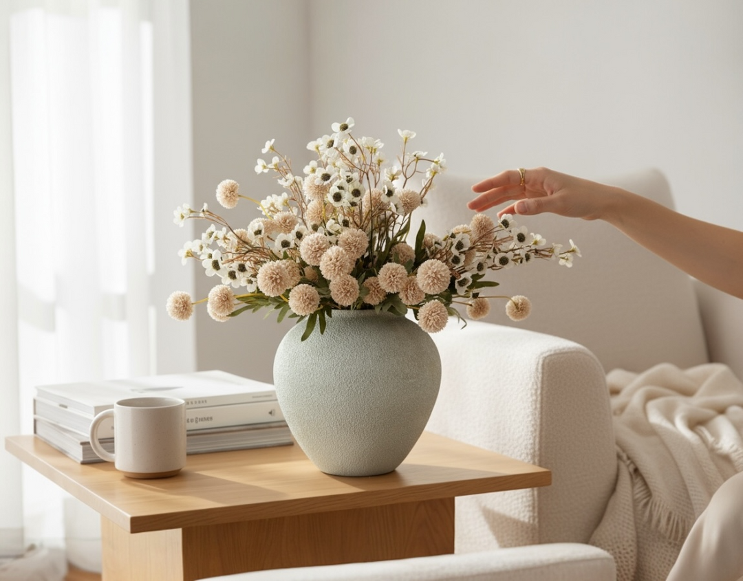 Vanilla Bloom Faux Arrangement - Kiku and Dogwood - Luv Sola Flowers