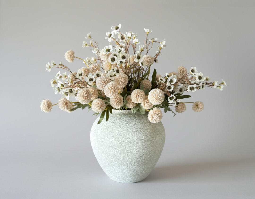 Vanilla Bloom Faux Arrangement - Kiku and Dogwood - Luv Sola Flowers