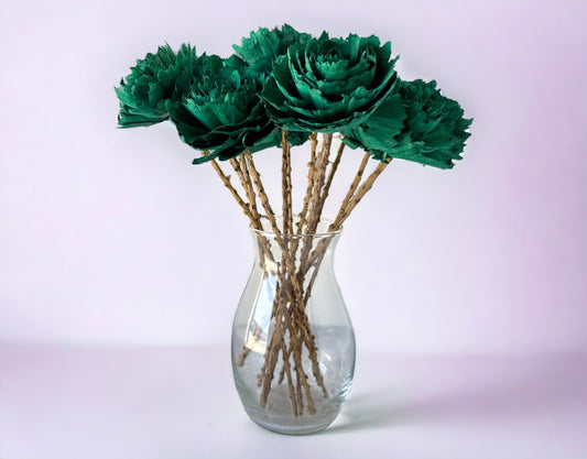 Stemmed Wood Flowers - Helena Forest Green - Luv Sola Flowers