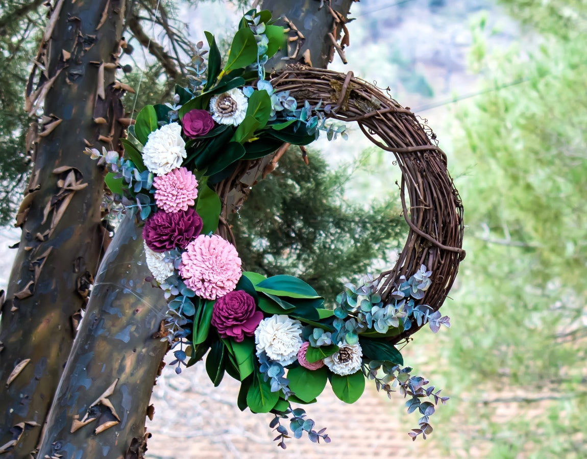 Sola Wood Flowers - Burgundy and Rose Wreath - Luv Sola Flowers