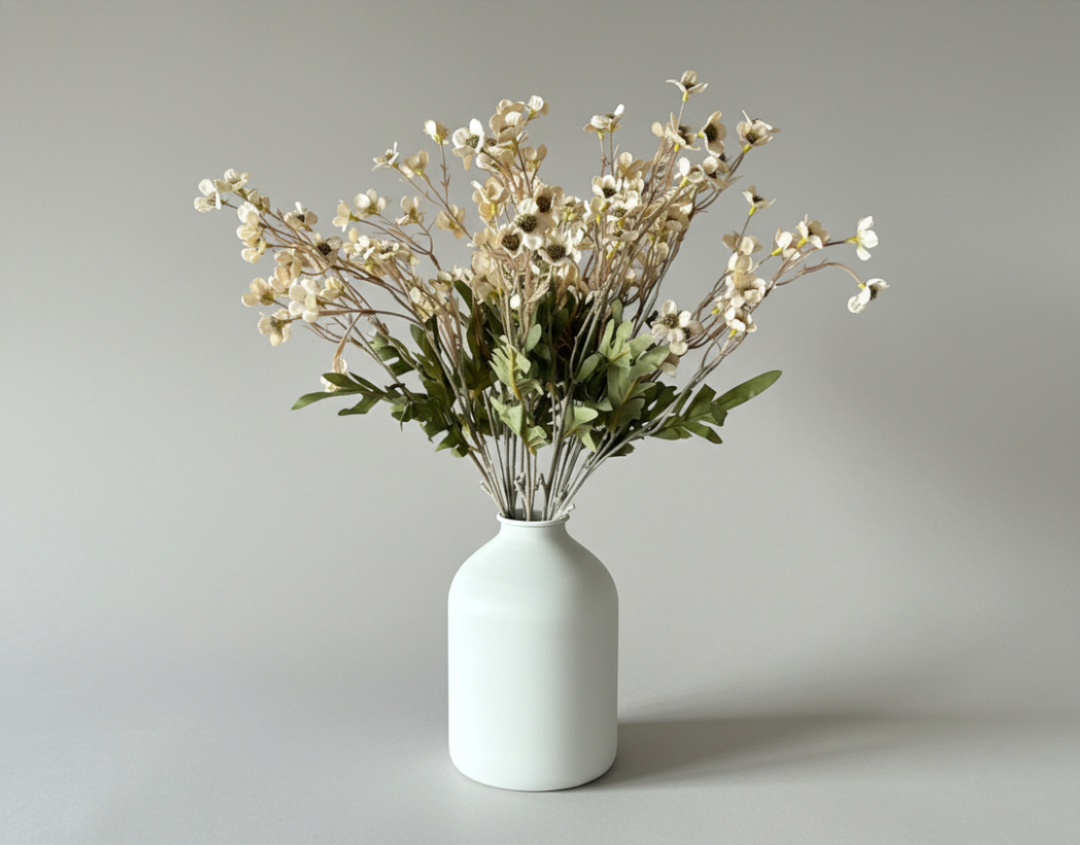 Faux Dogwood Flower - Cream - Ivy Vase - Matte White - Luv Sola Flowers
