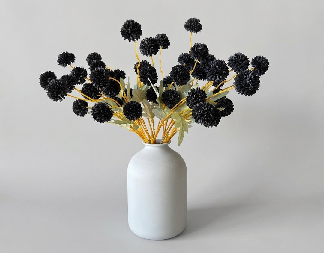 Black silk faux chrysanthemum stems with multiple flower heads per stem