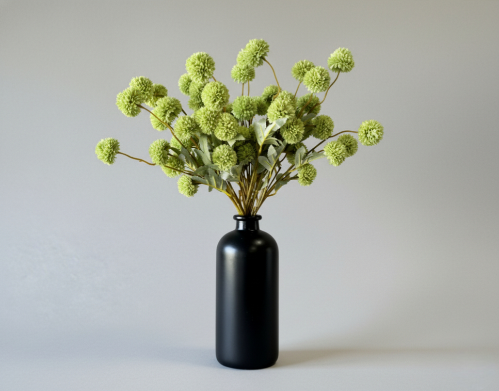 Faux Kiku Flower - Green - Nora Vase - Black - Luv Sola Flowers