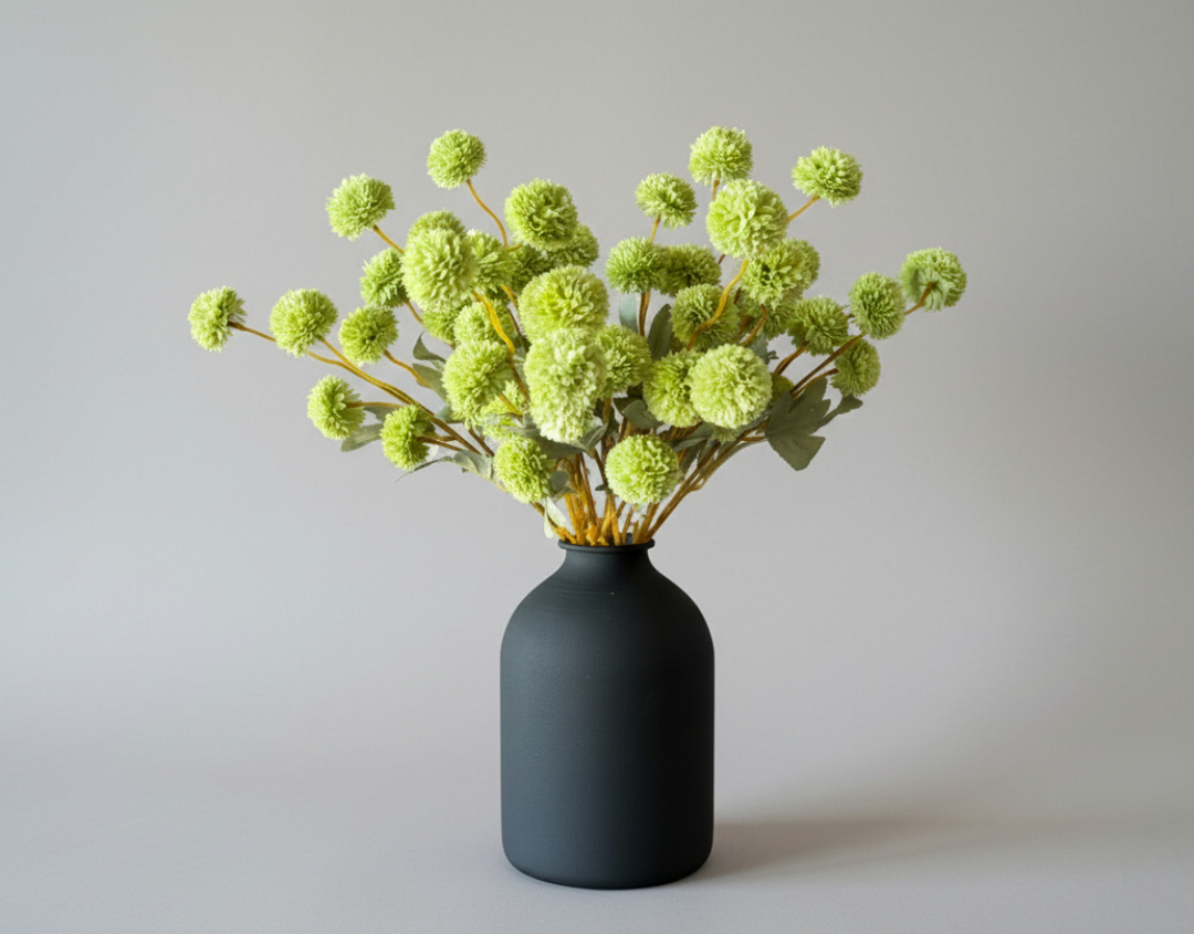 Faux Kiku Flower - Green - Nora Vase - Black - Luv Sola Flowers