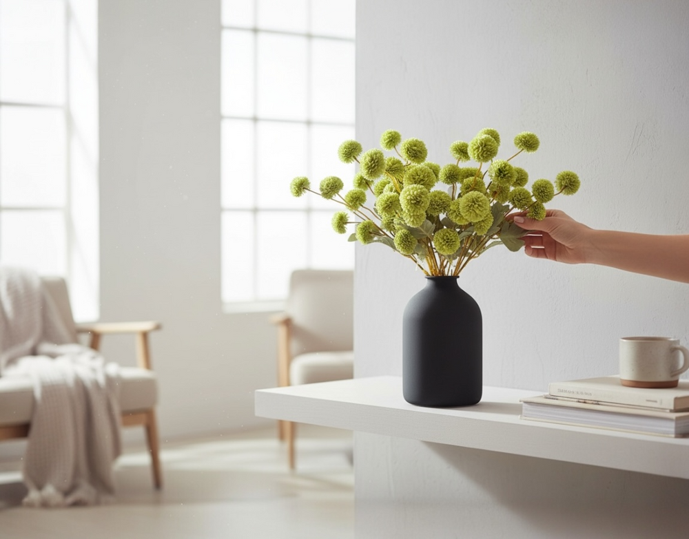 Faux Kiku Flower - Green - Nora Vase - Black - Luv Sola Flowers