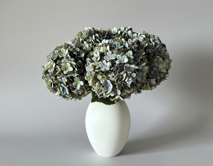 Faux Silk Hydrangea - Dusty Sage - Tara Vase - Matte White - Luv Sola Flowers