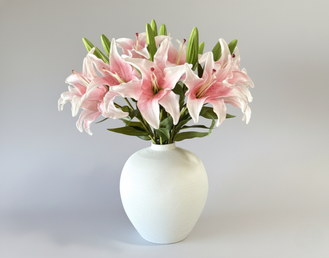 Real Touch Asiatic Lily Arrangement - Blush - Kami Ceramic Vase - Luv Sola Flowers