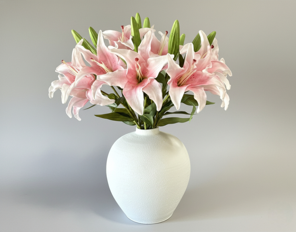 White ceramic decorative vase for faux flower arrangements, 10.4 inches wide