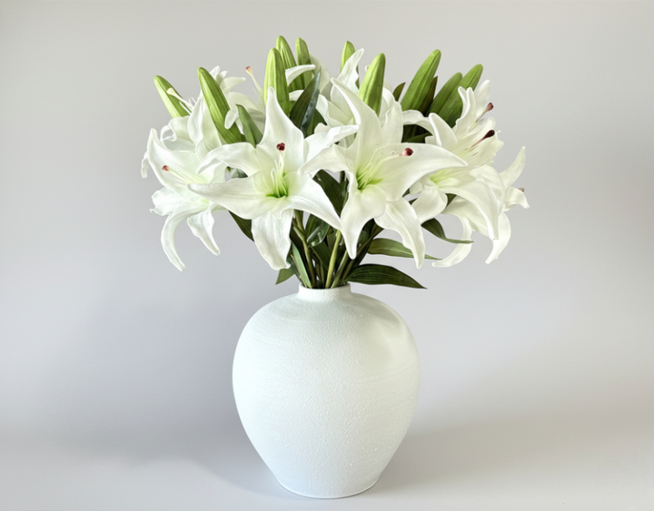 Real Touch Asiatic Lily Arrangement - White - Kami Ceramic Vase - Luv Sola Flowers