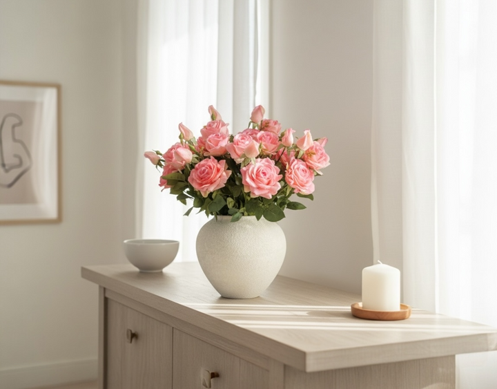 Real Touch Hybrid Tea Rose Arrangement - Pink - Luv Sola Flowers