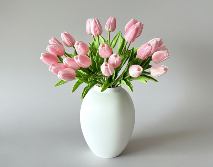 Real Touch Mini Tulip - Soft Pink - Tara Vase - Matte White - Luv Sola Flowers